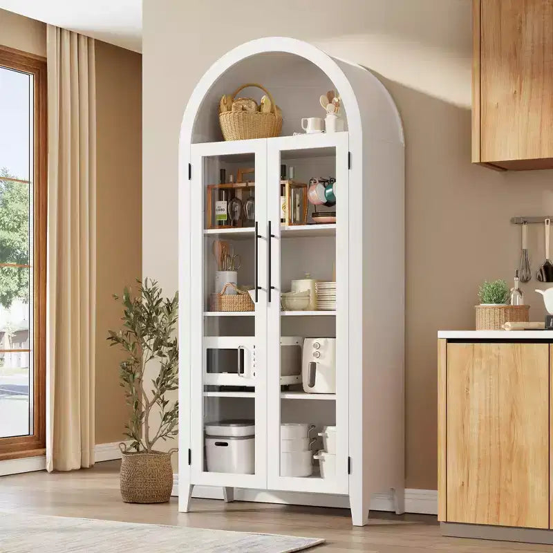 Pensile ad arco per dispensa con ante in vetro, 5 ripiani, nero/blu/noce/bianco, singolo