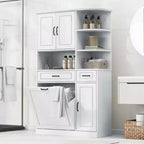 MAYEERTY White Tall Freestanding Storage Cabinet Drawers Doors Adjustable Shelves Flip Drawer MDF