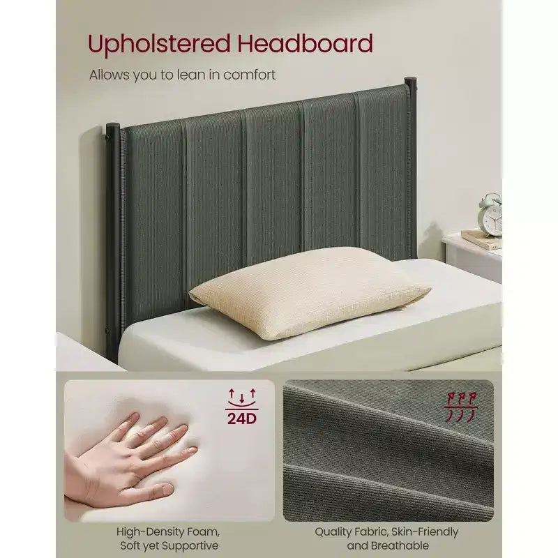 Struttura letto singolo imbottita in beige cappuccino/verde foresta per 1 persona