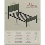 Struttura letto singolo imbottita in beige cappuccino/verde foresta per 1 persona