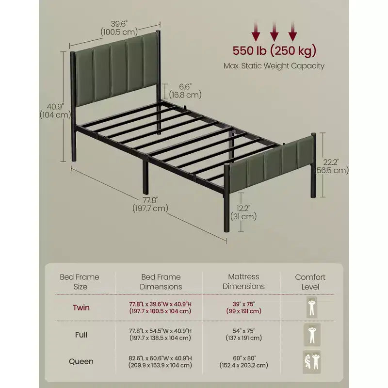 Struttura letto singolo imbottita in beige cappuccino/verde foresta per 1 persona