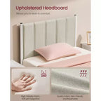 Struttura letto singolo imbottita in beige cappuccino/verde foresta per 1 persona