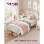 VASAGLE Twin Bed Frame with Upholstered Headboard,Footboard,550 lb Weight Capacity,Steel Slats,Easy Assembly,No Box Spring Needed