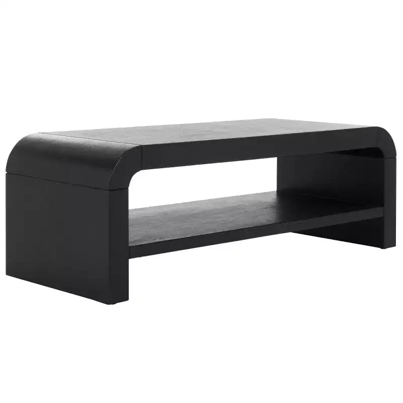 Tavolino da caffè curvo a 1 ripiano, colore nero/marrone/bianco sporco, 1 pezzo