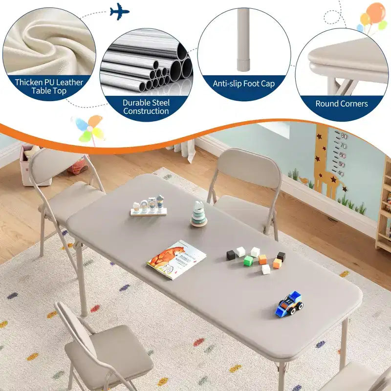 Tavolo pieghevole per attività in beige/nero/grigio per un massimo di 6 persone, rettangolare