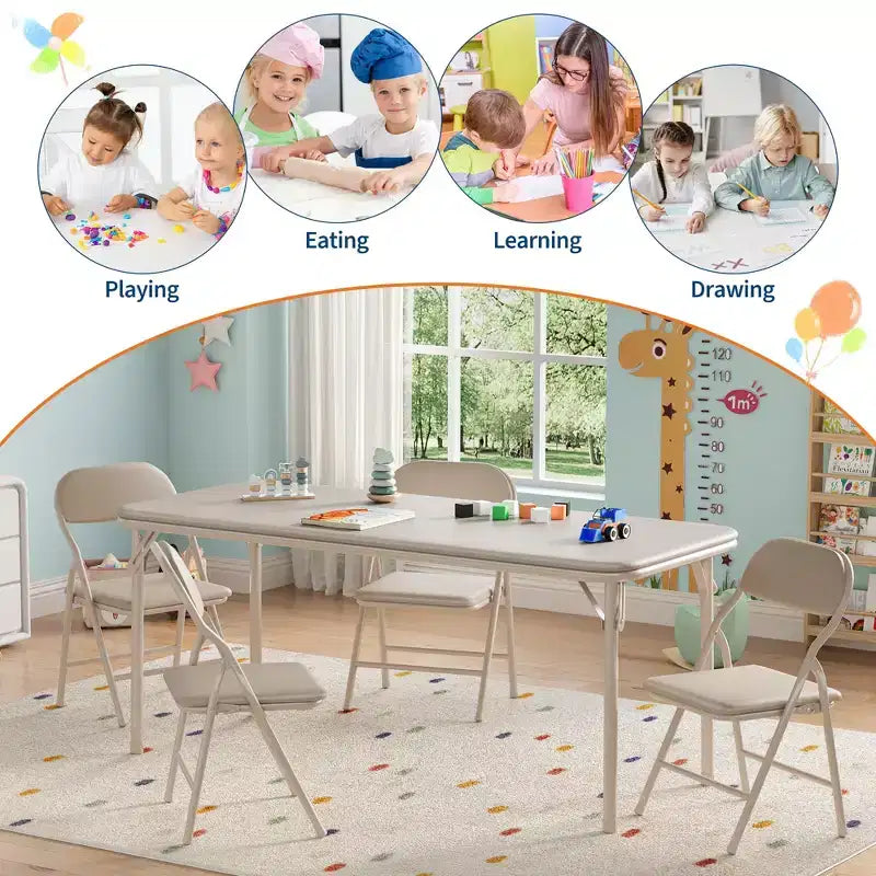 Tavolo pieghevole per attività in beige/nero/grigio per un massimo di 6 persone, rettangolare
