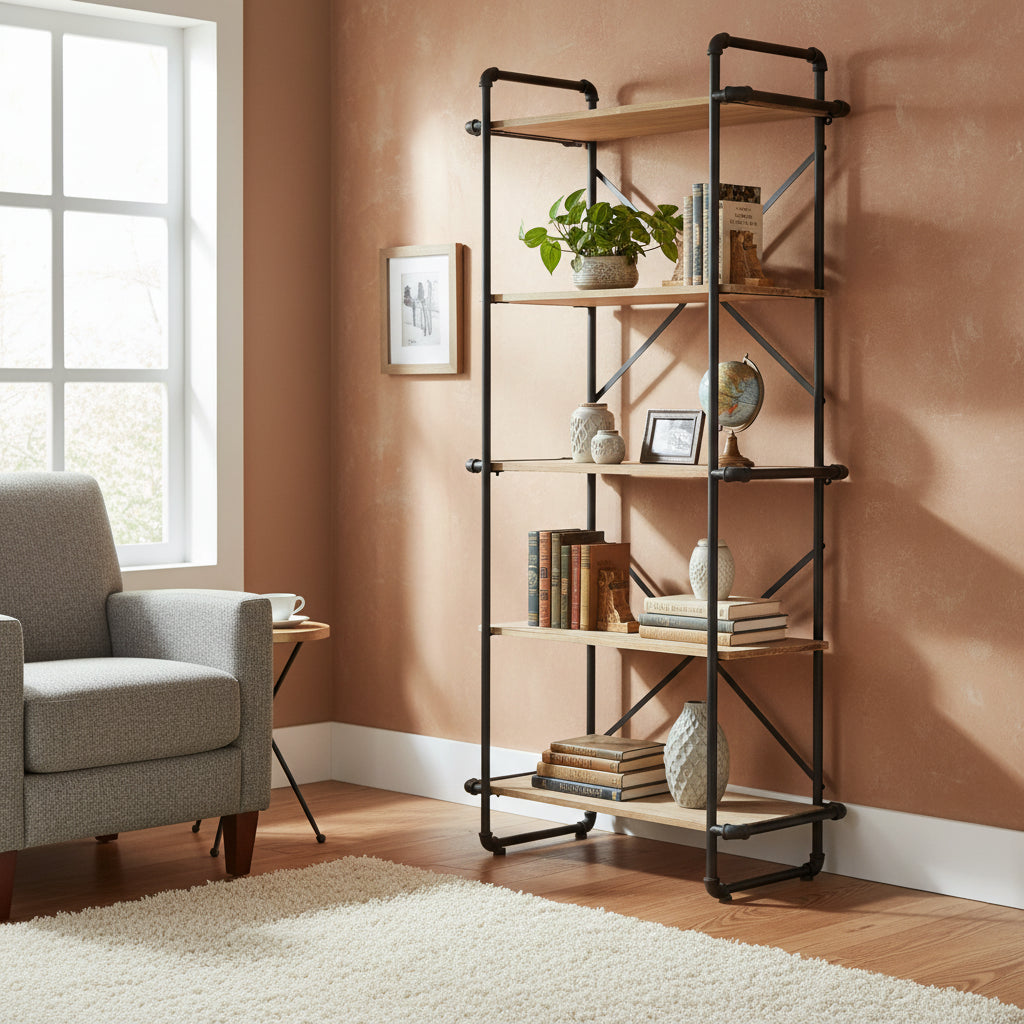 vidaXL Bookshelf Wall Bookcase Storage Standing Shelf Solid Firwood and Steel