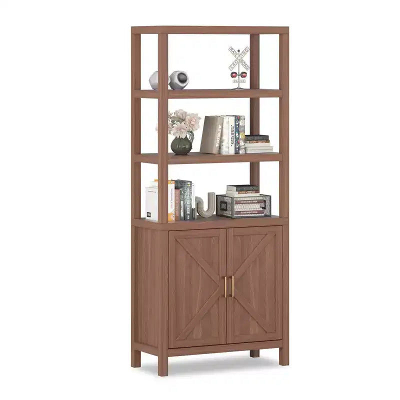 Libreria a 5 Ripiani in Rovere con Mobiletto e Cassetto, Stile Industriale Rustico, 1 Persona