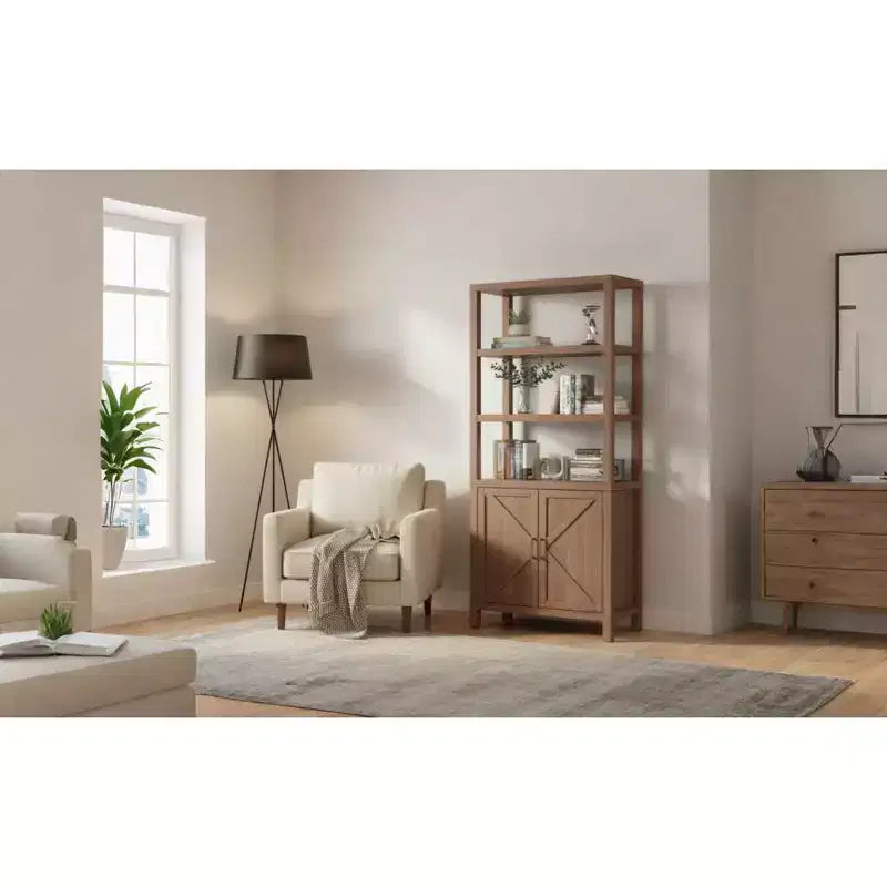 Libreria a 5 Ripiani in Rovere con Mobiletto e Cassetto, Stile Industriale Rustico, 1 Persona