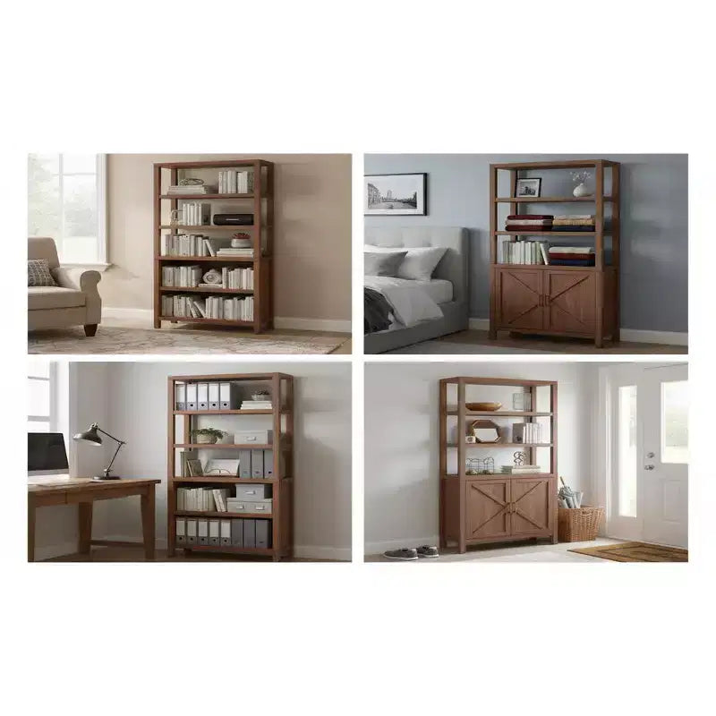 Libreria a 5 Ripiani in Rovere con Mobiletto e Cassetto, Stile Industriale Rustico, 1 Persona