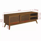 Mobile TV in rattan di legno chiaro per TV da 65", stile Mid-Century, larghezza 150 cm