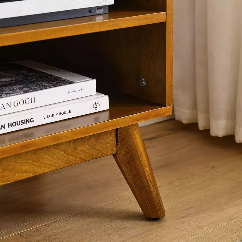 Mobile TV in rattan di legno chiaro per TV da 65", stile Mid-Century, larghezza 150 cm