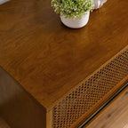 Mobile TV in rattan di legno chiaro per TV da 65", stile Mid-Century, larghezza 150 cm