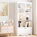 Libreria a onda a 5 ripiani, Noce/Bianco, altezza 160 cm, per una persona