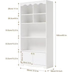 Libreria a onda a 5 ripiani, Noce/Bianco, altezza 160 cm, per una persona
