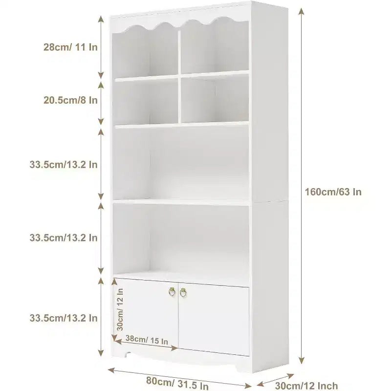 Libreria a onda a 5 ripiani, Noce/Bianco, altezza 160 cm, per una persona