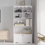Libreria a onda a 5 ripiani, Noce/Bianco, altezza 160 cm, per una persona