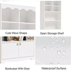 Libreria a onda a 5 ripiani, Noce/Bianco, altezza 160 cm, per una persona