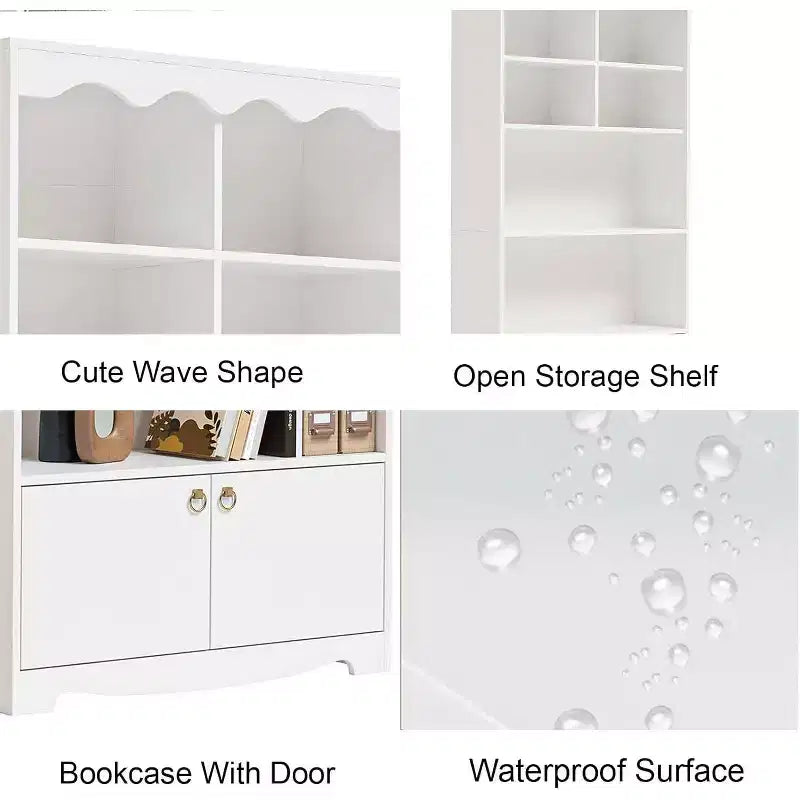 Libreria a onda a 5 ripiani, Noce/Bianco, altezza 160 cm, per una persona