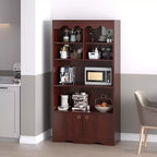Libreria a onda a 5 ripiani, Noce/Bianco, altezza 160 cm, per una persona