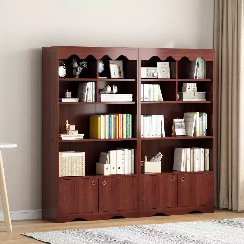 Libreria a onda a 5 ripiani, Noce/Bianco, altezza 160 cm, per una persona