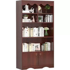 Libreria a onda a 5 ripiani, Noce/Bianco, altezza 160 cm, per una persona