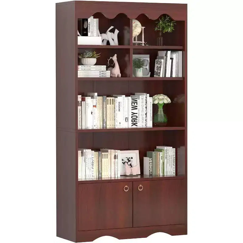 Libreria a onda a 5 ripiani, Noce/Bianco, altezza 160 cm, per una persona