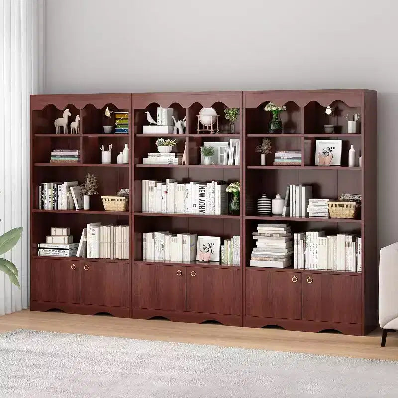 Libreria a onda a 5 ripiani, Noce/Bianco, altezza 160 cm, per una persona